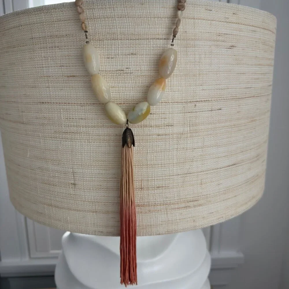 John Wind Beaded Necklace With Ombre Tassel Yellow Cream Stone Beads